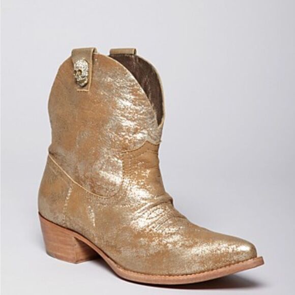 Zadig & Voltaire Western Boots Womens 8M Gold Leather Rhinestone Skull G… - Picture 1 of 12